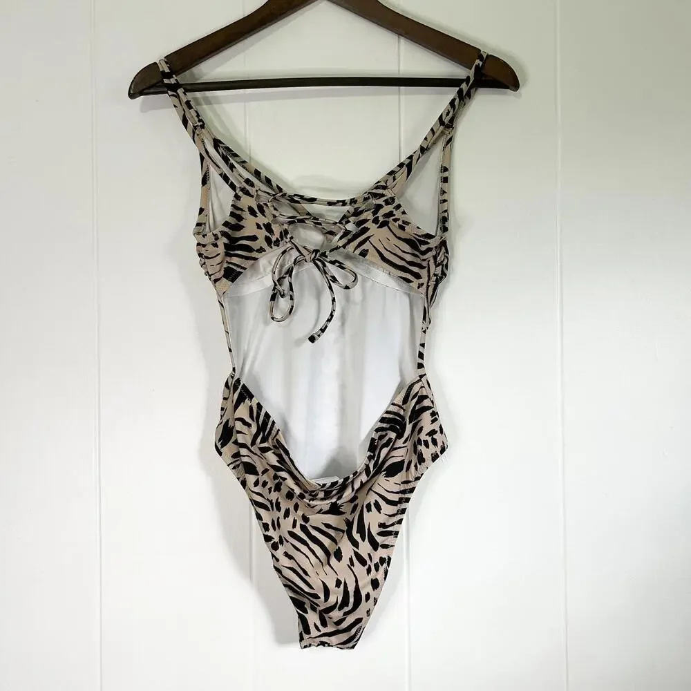 Shade & Shore Animal Print Open Back One-Piece Bathing Suit Women's Small